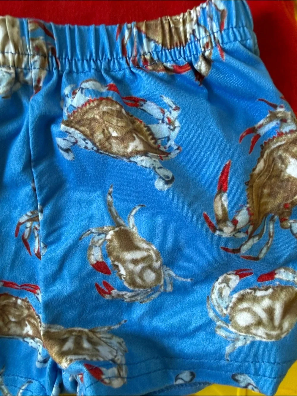 Red Tee with Blue Crab Pocket and Matching Crab Shorts